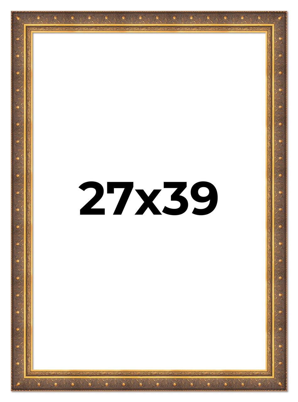 Museum Gold Picture Frame - UV Acrylic, Foam Board Backing, Hanging Hardware